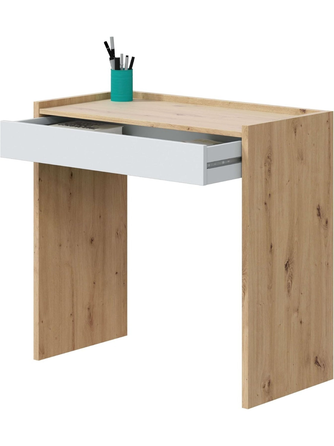 Escritorio compacto de estudio con cajon y diseno moderno para oficina en casa con acabado elegante