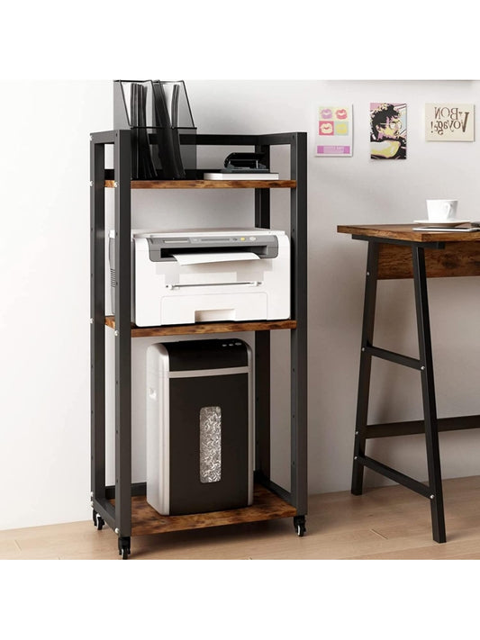 Mesa Auxiliar para Impresora con Tres Estantes y Ruedas en Estilo Retro para Oficina