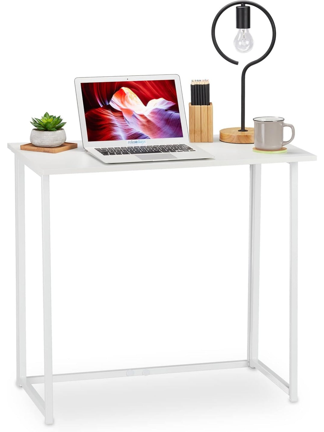 Escritorio Plegable Compacto para Oficina con Estructura de Metal y Tablero Blanco