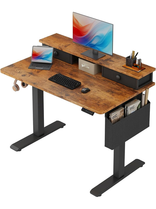 Escritorio electrico regulable en altura con cajones integrado para ordenador estudio y trabajo