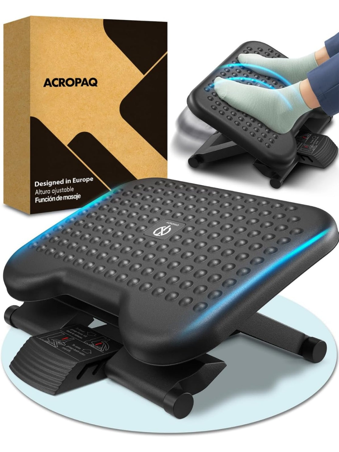 Reposapies ergonomico de oficina con tres alturas ajustables e inclinacion regulable