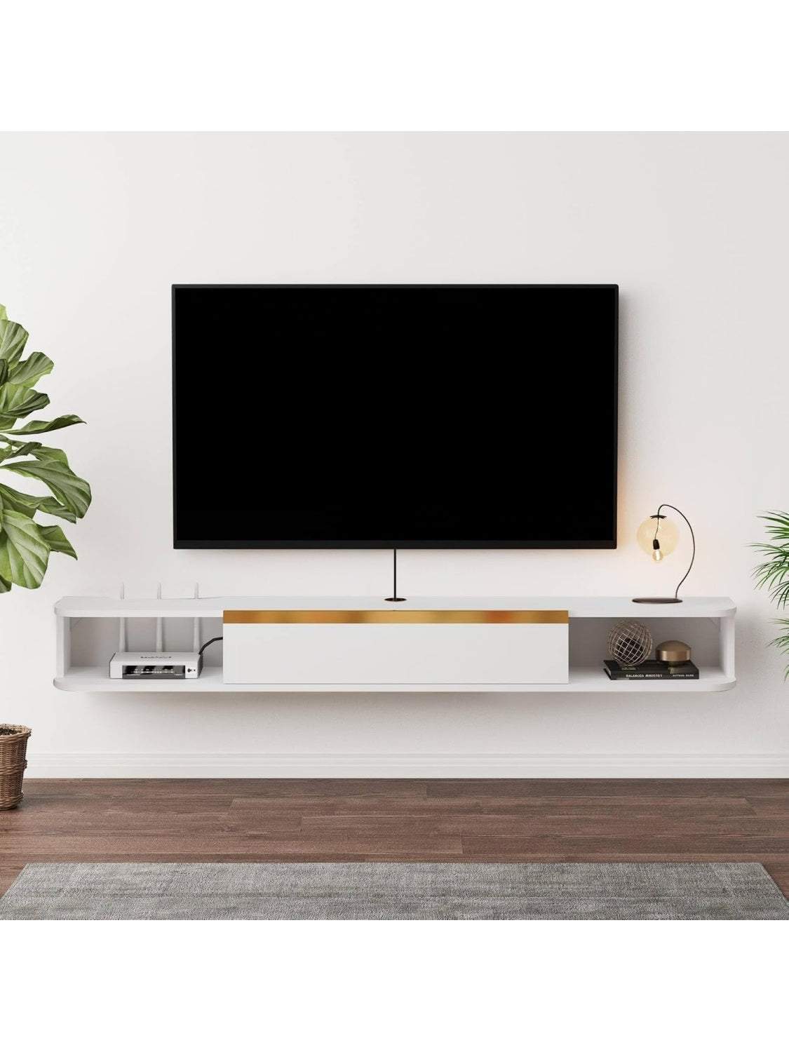 Mueble TV Flotante de Pared con Amplio Espacio de Almacenamiento Multimedia para Oficina en Casa