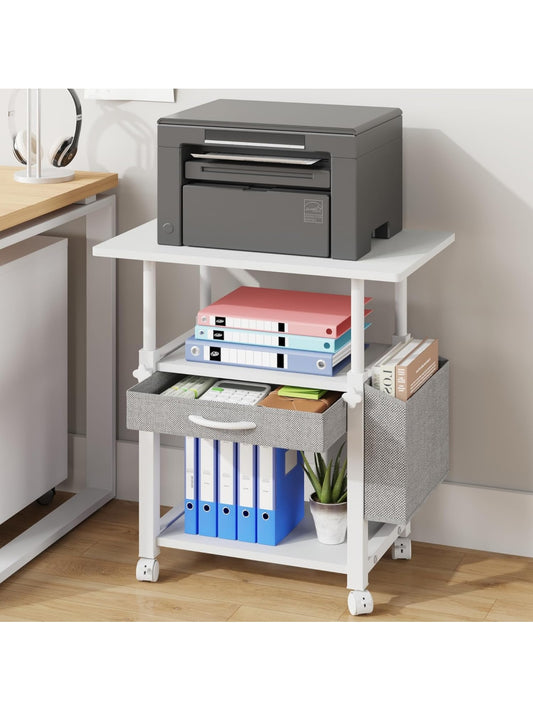Carrito Organizador para Impresora con Tres Niveles, Cajon y Ruedas para Oficina