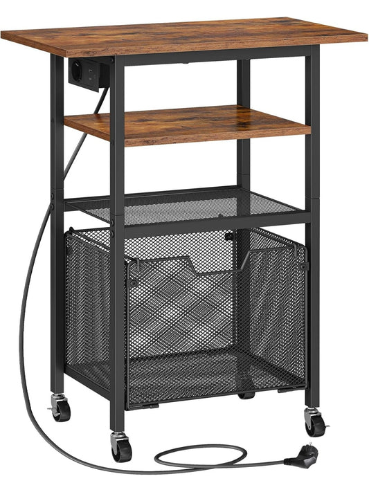 Carrito Organizador para Impresora con Cajon, Toma Electrica y Cuatro Niveles