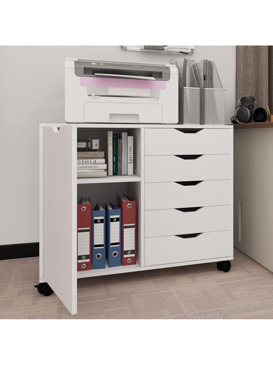 Mueble Archivador Movil con Cinco Cajones y Espacio Superior para Colocar Impresora