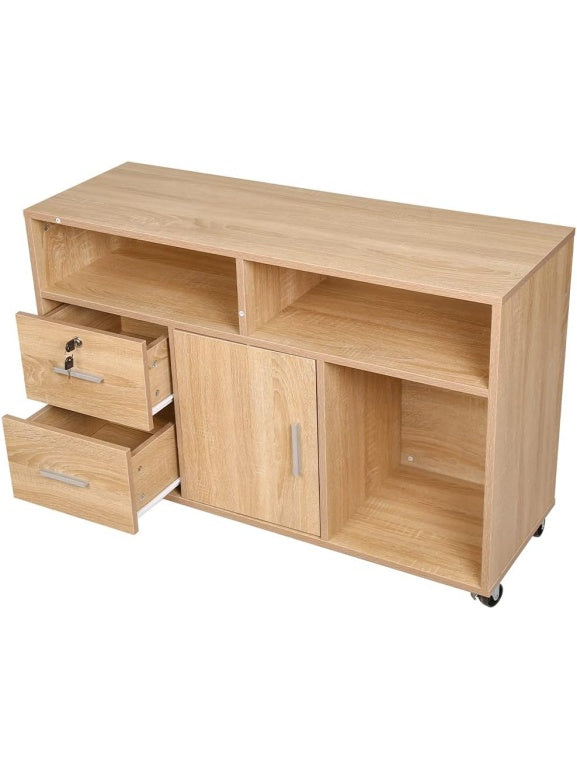 Mueble Movil para Impresora con Estantes, Cajones con Cerradura y Armario de Almacenaje