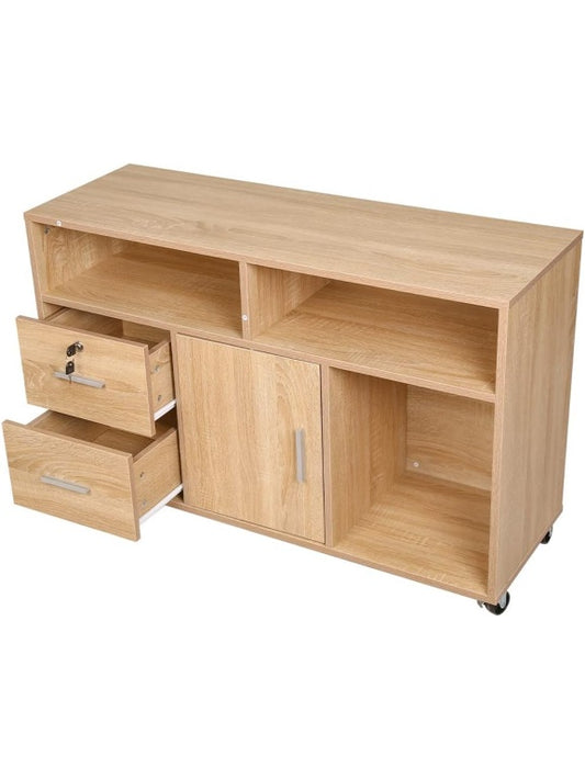 Mueble Movil para Impresora con Estantes, Cajones con Cerradura y Armario de Almacenaje